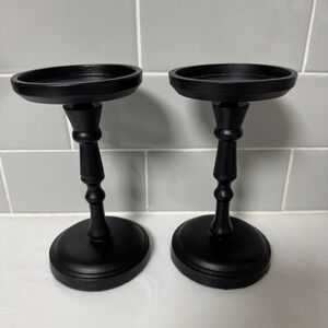 Black Matte 8" Metal Candle Holder Home Decor 2 Piece Set